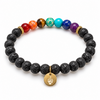 Bracelet Chakras en pierres de lave et perles multicolores sur fond blanc