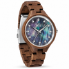 WILD CLOUD ZN30 – Women's walnut watch with iridescent black mother-of-pearl dial, front view