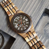 WILD HALO BB10 – Men's Koa watch with black dial, full view