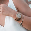 WILD RAINBOW RN20 – Women's Koa wood watch, close-up on the wrist