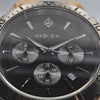 ONYX – Detail of the black dial, chronograph and date