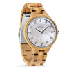 WILD CLOUD ZW10 – Women's olive wood watch with pearly white dial, front view