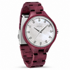 WILD CLOUD ZW20 – Women's purpleheart wood watch with pearly white dial, front view