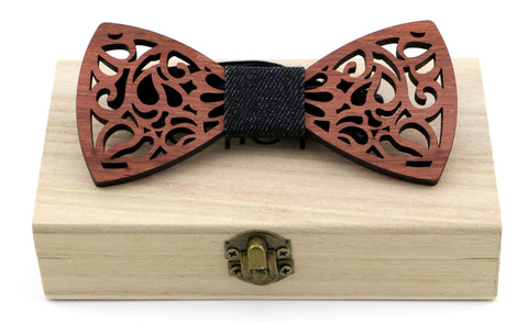 Noeud papillon Rustic-Tac en bois pressé de carthame-forme d'arabesque-vue de face