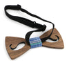 Noeud papillon Rustic-Tac en bois noyer- decoupe en forme de moustache et mouchoir bleu-vue de dos